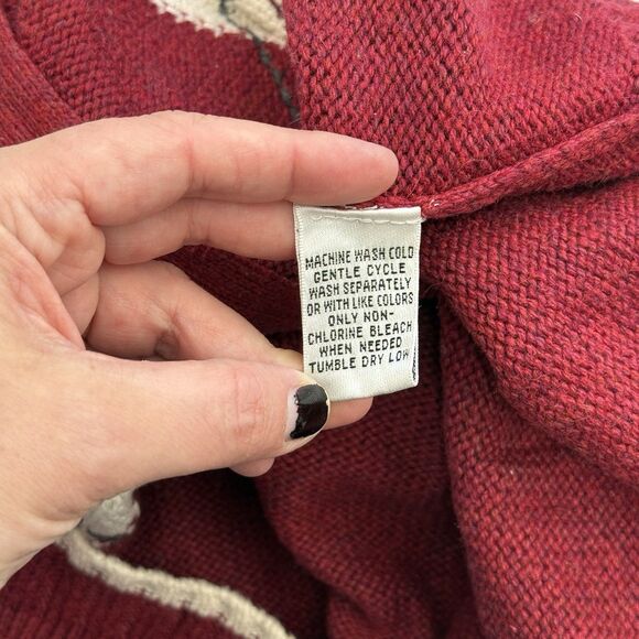 Vtg Holiday Sweater Womens L Red Full Zip Christmas Winter Bird Cardinal Grandma - Picture 11 of 11